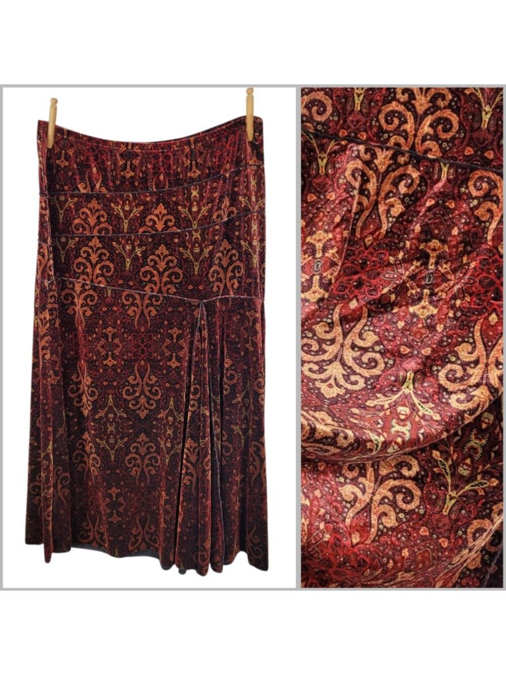 Coldwater Creek XL Whimsigoth Witchy Velvet Godet Maxi Skirt Flare Y2K 90s Long
